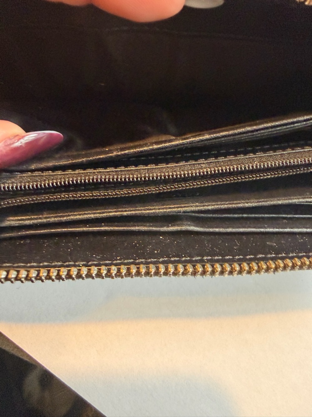 Coach Signature Patchwork Leather Zip Around Wallet Black Gold Gray Wallet - Picture 6 of 9